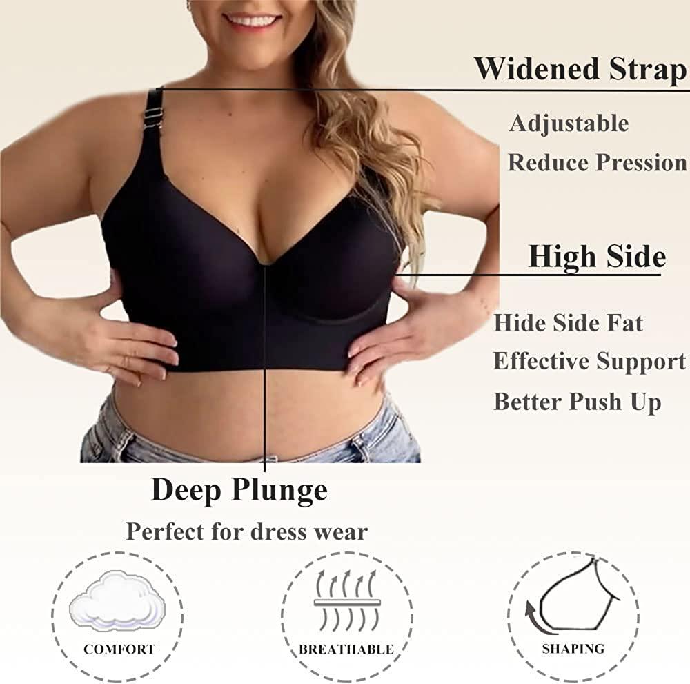 Full-Coverage Deep Cup Bra  – Smooths Back &amp; Sides, High-Back Support, 5D Seamed Lift, Breathable Stretch, U-Shape Panel – Ultimate Shapewear Comfort