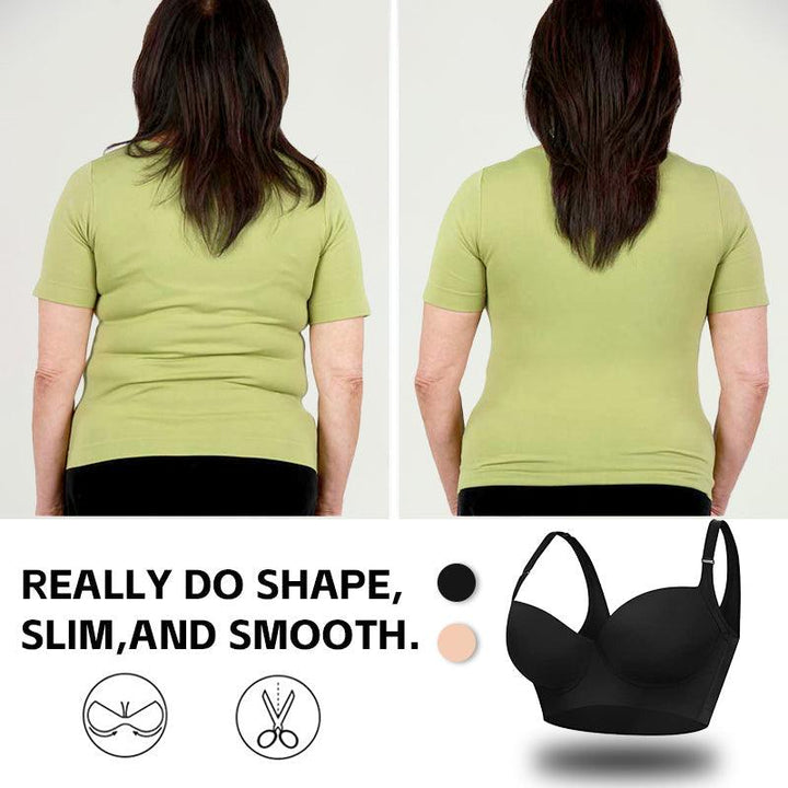 Full-Coverage Deep Cup Bra  – Smooths Back &amp; Sides, High-Back Support, 5D Seamed Lift, Breathable Stretch, U-Shape Panel – Ultimate Shapewear Comfort