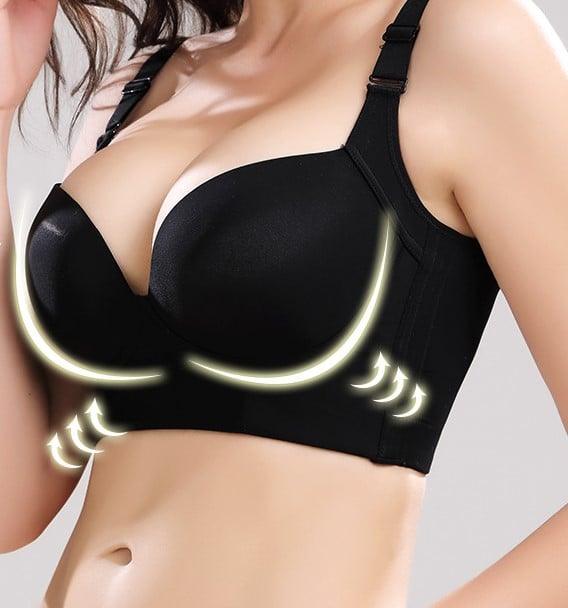 Full-Coverage Deep Cup Bra  – Smooths Back &amp; Sides, High-Back Support, 5D Seamed Lift, Breathable Stretch, U-Shape Panel – Ultimate Shapewear Comfort
