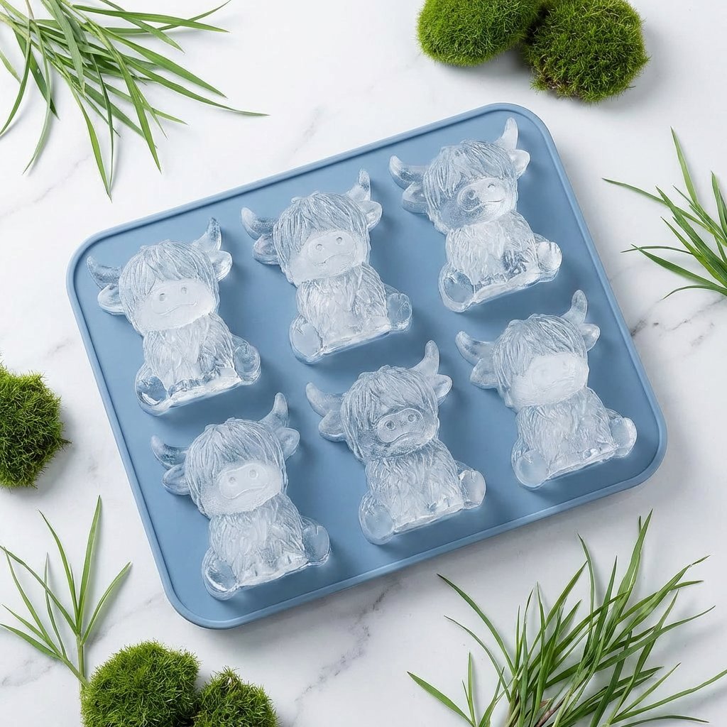 🐮 Mini Highland Cow isterningform – Sød 3D-is til drinks, fester &amp;  Gaver