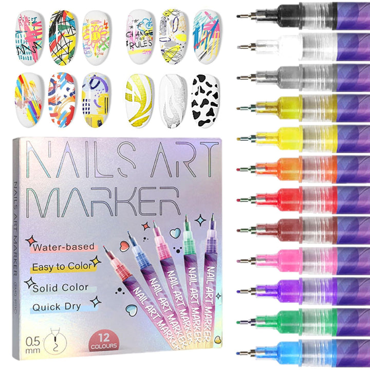 🎁Varmt salg 50 % RABATT⏳🎨12 farger neglekunstpenner sett