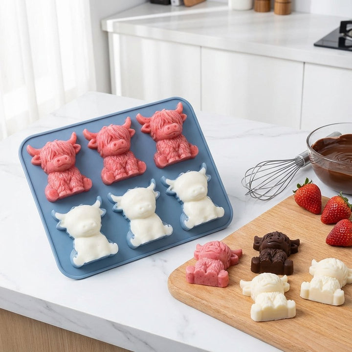 🐮 Mini Highland Cow isterningform – Sød 3D-is til drinks, fester &amp;  Gaver