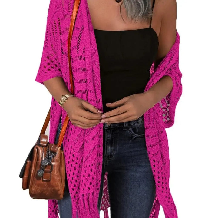😍Women’s Oversized Knit Cardigan – Lightweight Crochet Tassel Kimono for Spring &amp; Summer 🌸