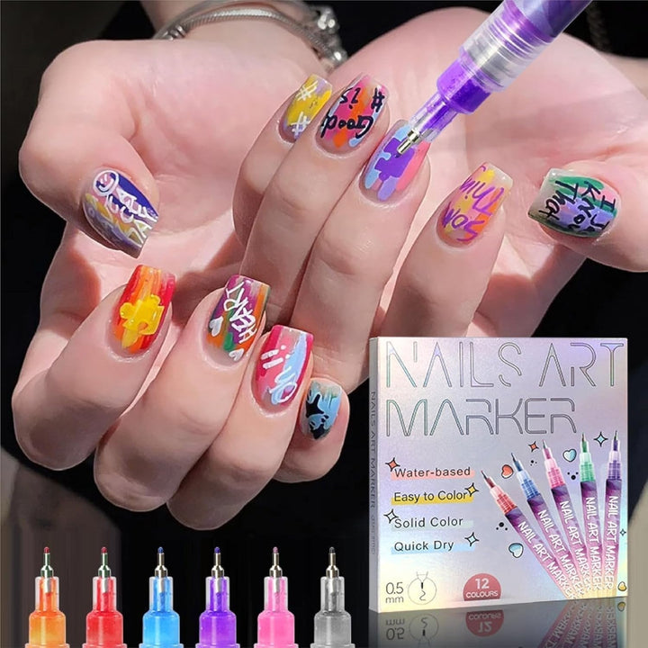🎁Varmt salg 50 % RABATT⏳🎨12 farger neglekunstpenner sett