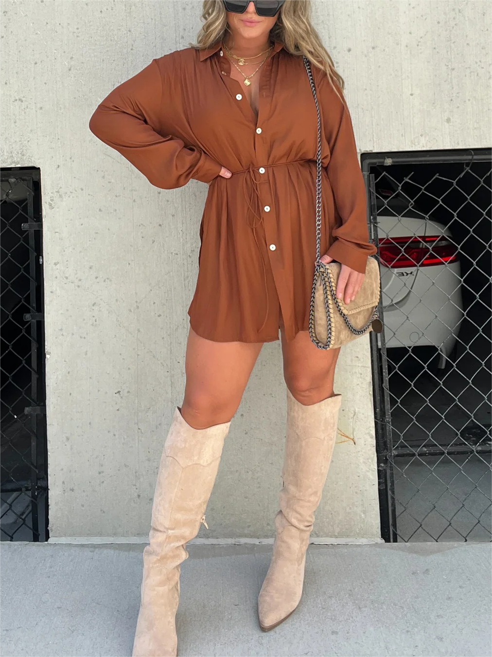 🔥Women's Solid Color Long Sleeve Shirt Dress