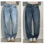 Women's Straight Jeans with Rhinestones