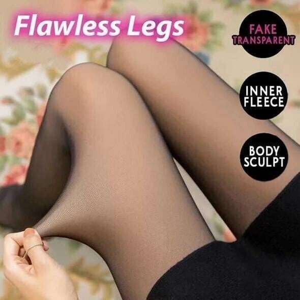 🔥Lynsalg 50 % RABATT!!⚡20 000+ SOLGT! 🏆❄️Flawless Legs Falske Gjennomsiktige Varme Plysjforede Elastiske Strømpebukser