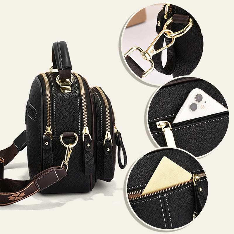 Klassiske multifunksjonelle rom Justerbar bred skulderstropp PU-skinn Crossbody-veske