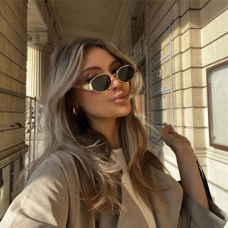 Vintage Oval Frame Sunglasses With Case