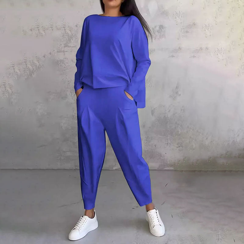 Round-Neck Long-Sleeved Top ＆ Pants 2-Piece Set | Wrinkle-Free &amp; Breathable |