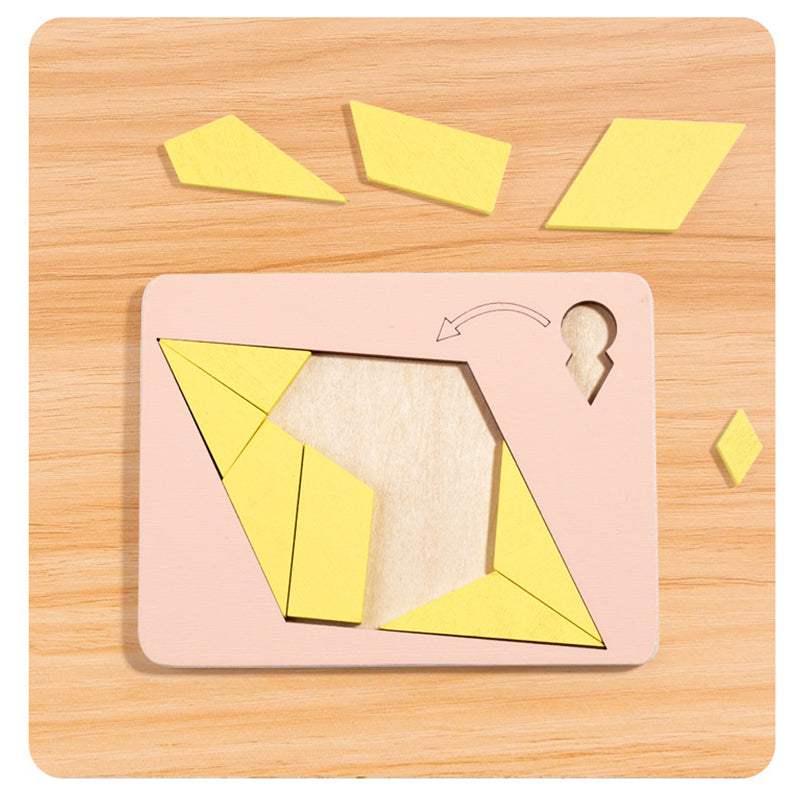 🧩  50% NYT POIS PÄÄLTÄ! ✨ Puinen tangram-palapelilauta - 7 värikästä geometrista muotoa luovaan kuvioiden lajitteluun &amp;  Montessori-oppiminen 🔺🔷