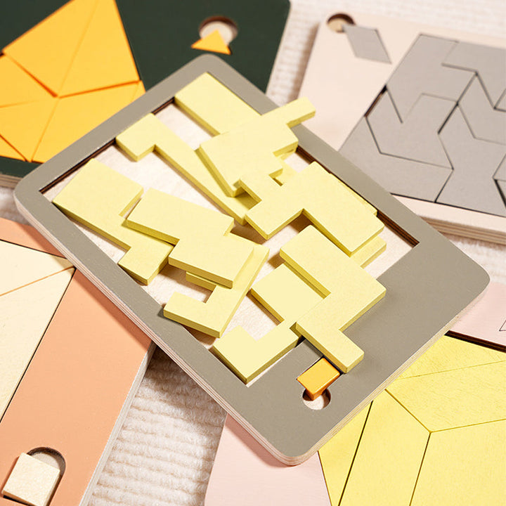 🧩  50% NYT POIS PÄÄLTÄ! ✨ Puinen tangram-palapelilauta - 7 värikästä geometrista muotoa luovaan kuvioiden lajitteluun &amp;  Montessori-oppiminen 🔺🔷