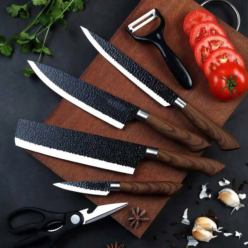 🎁Professional Stainless Steel Kitchen Knife Set（chef's knife, meat knife, utility knife,fruit knife,kitchen scissors, peeler.）