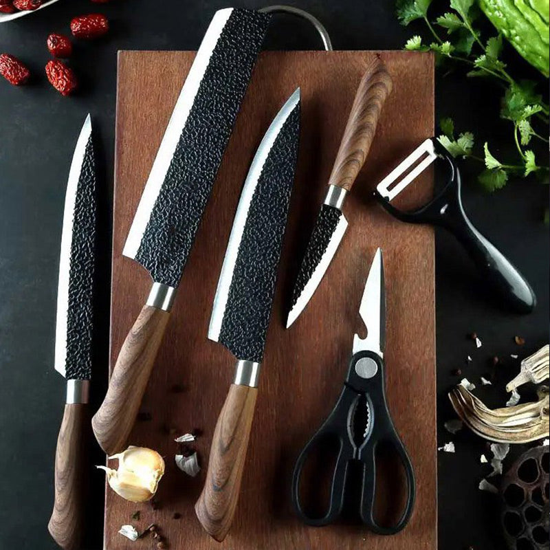 🎁Professional Stainless Steel Kitchen Knife Set（chef's knife, meat knife, utility knife,fruit knife,kitchen scissors, peeler.）
