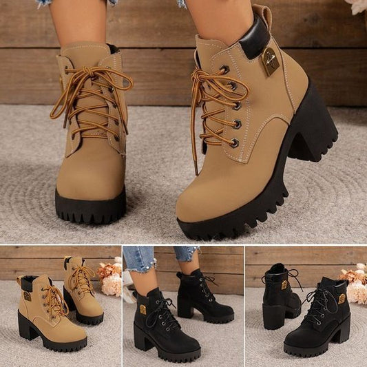 👢✨2025 New for this fall: Chunky heel wedge ankle boots – retro model with laces for women