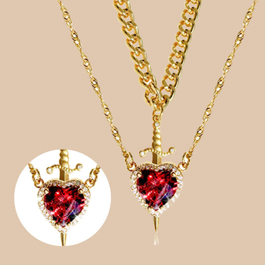 ”❤️‍🔥Love and⚔️ Sword“ Vintage Matching Heart and Sword Necklace Set