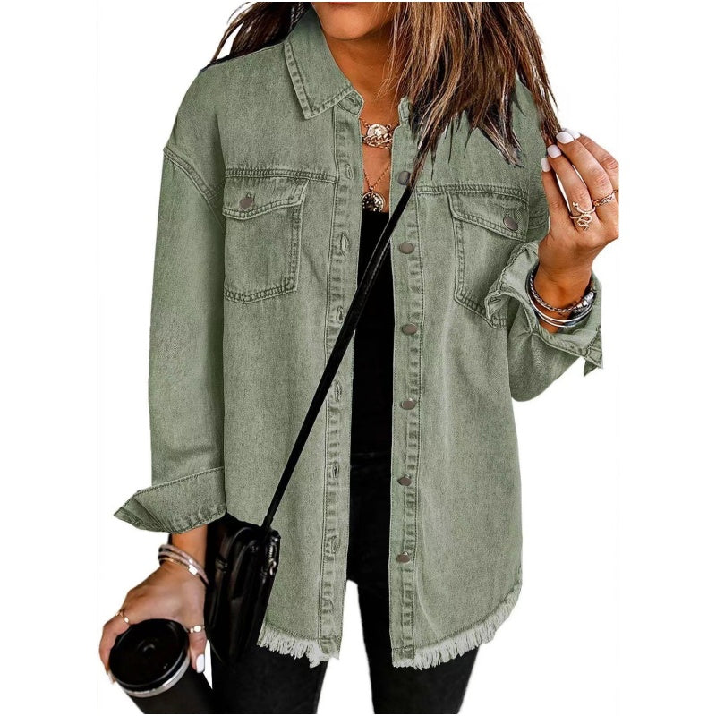 Women's Raw Edge Ripped Denim Jacket
