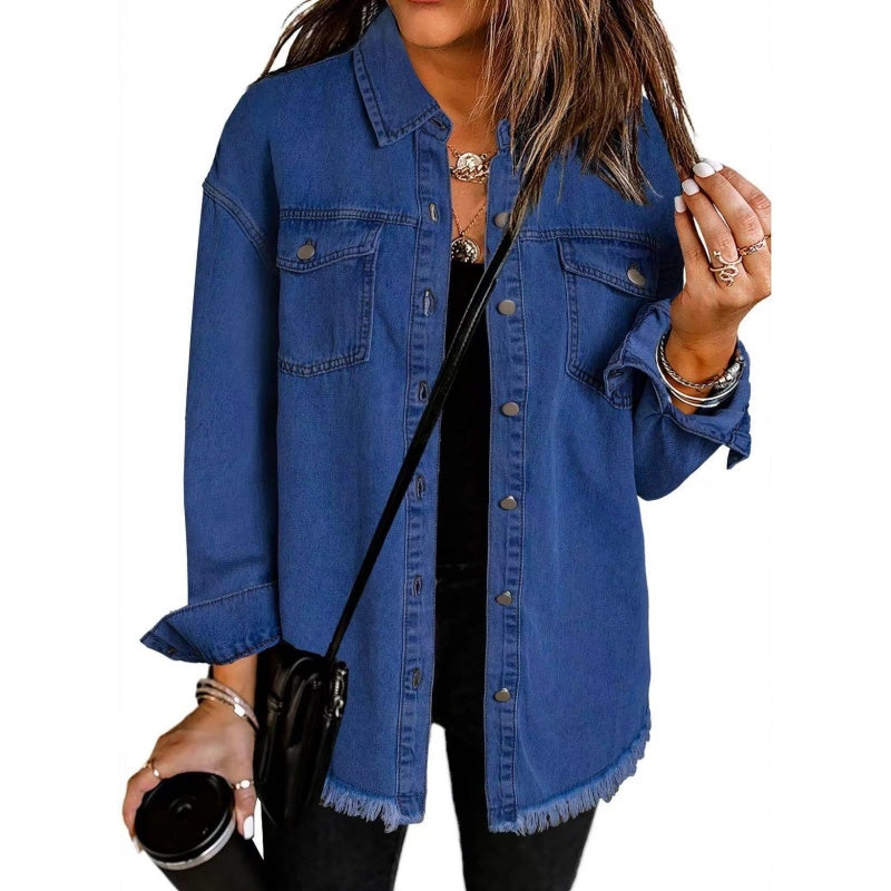 Women's Raw Edge Ripped Denim Jacket