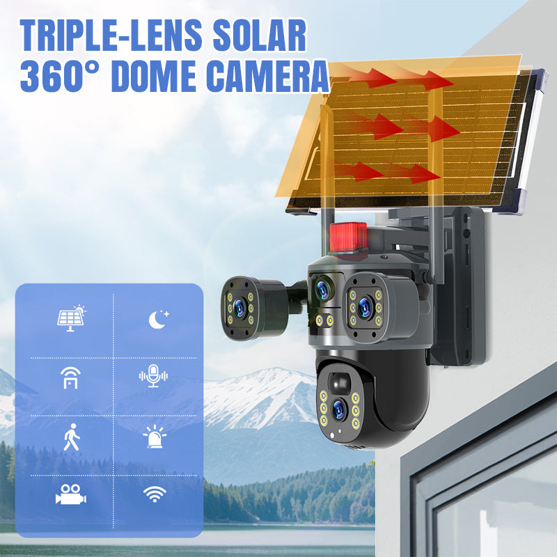 💥2025 Neuer heißer Verkauf🎥 Dreifachobjektiv-Solar-360°-Dome-Kamera✈️ kostenloser Versand