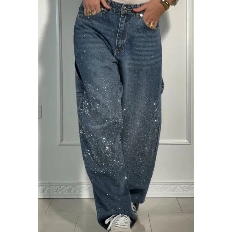 Women's Straight Jeans with Rhinestones
