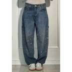 Women's Straight Jeans with Rhinestones