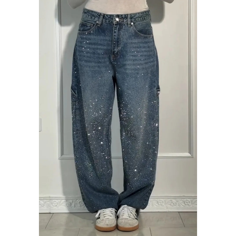 Women's Straight Jeans with Rhinestones