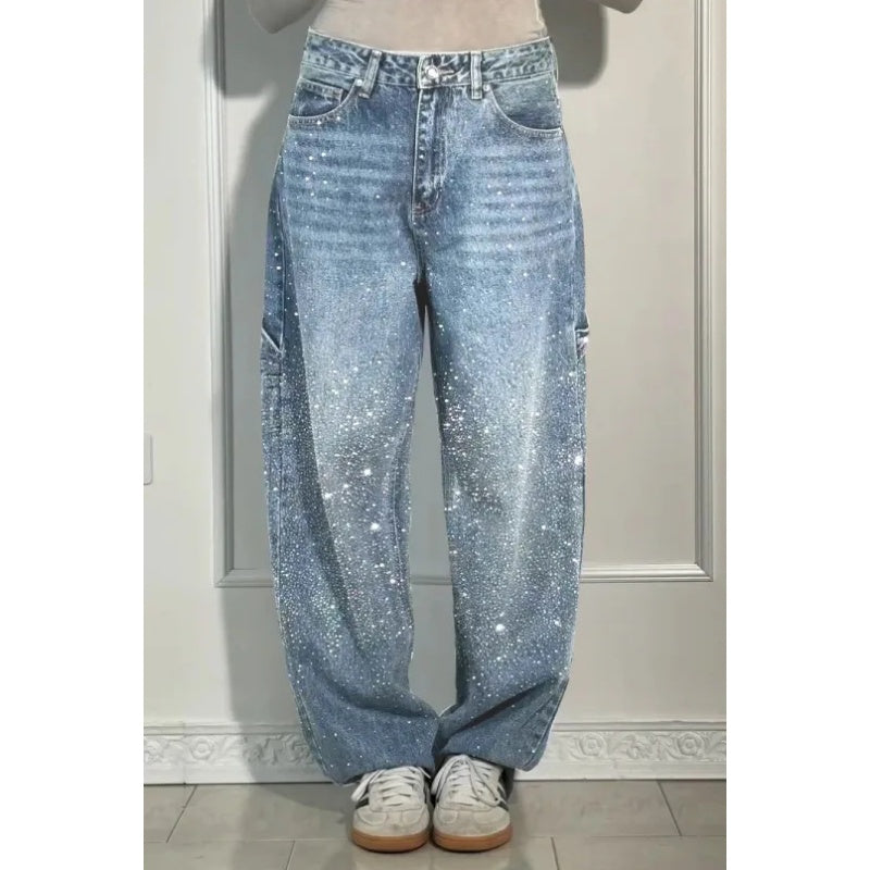 Women's Straight Jeans with Rhinestones