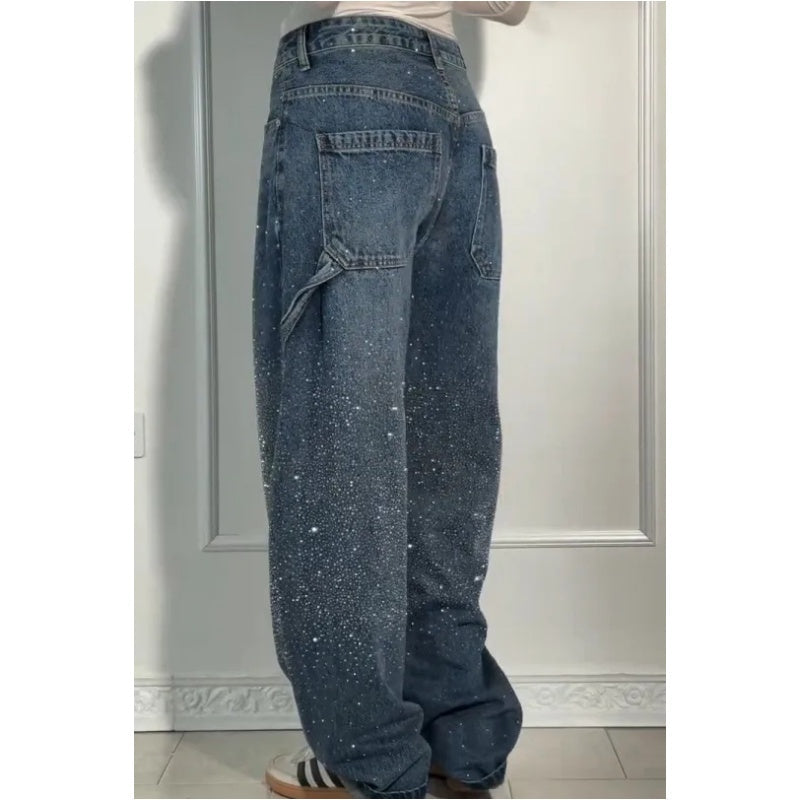 Women's Straight Jeans with Rhinestones