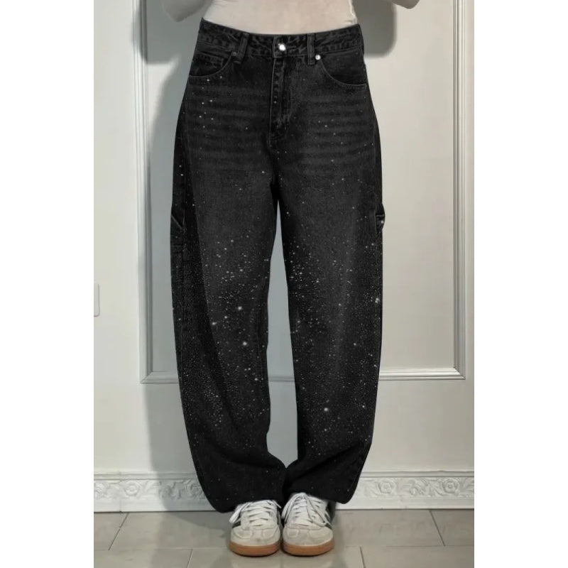 Women's Straight Jeans with Rhinestones