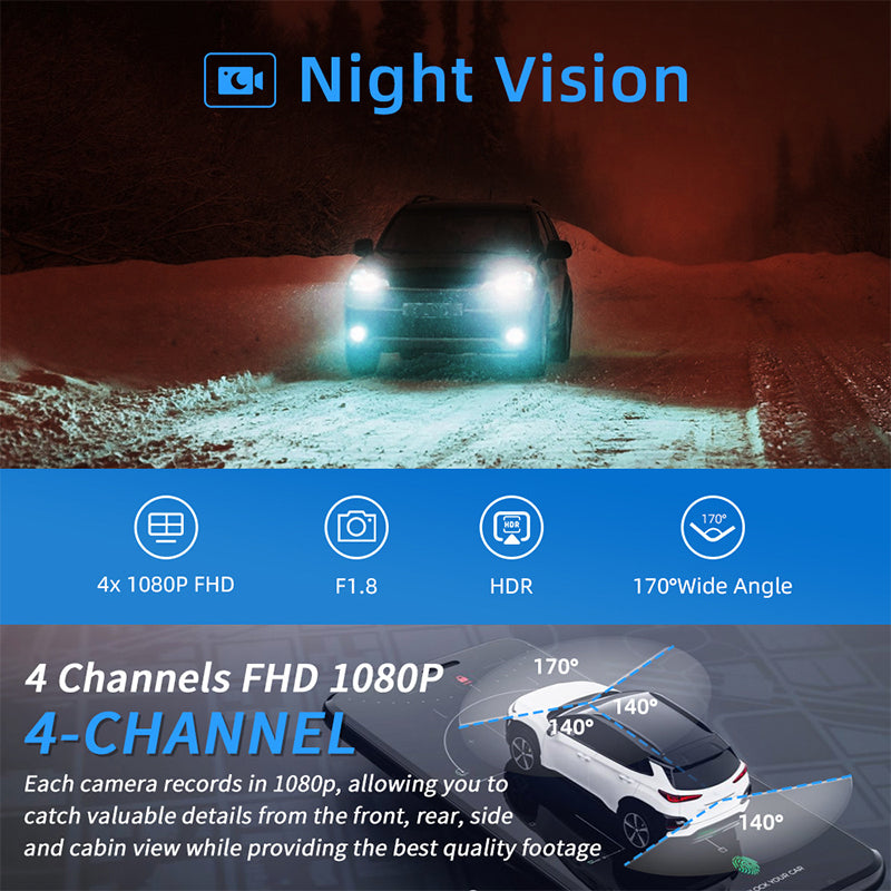 🔥New Arrival 2025🔥4-Channel HD Dash Cam with Night Vision