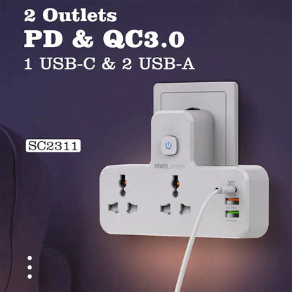 Universele stopcontactconverter met nachtlampje