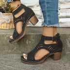 Versatile Hollow Out Mid Heel Open Toe Sandals（50% OFF）
