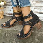 Versatile Hollow Out Mid Heel Open Toe Sandals（50% OFF）