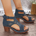 Versatile Hollow Out Mid Heel Open Toe Sandals（50% OFF）
