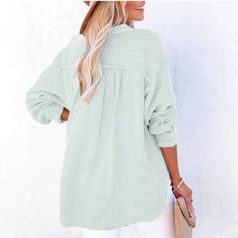 💖Limited Sale 50% OFF💖Women’s Casual Gauze Button Neck Long Sleeve Blouse