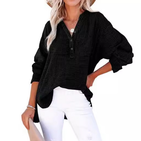 💖Limited Sale 50% OFF💖Women’s Casual Gauze Button Neck Long Sleeve Blouse