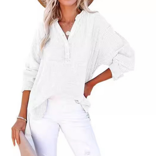 💖Limited Sale 50% OFF💖Women’s Casual Gauze Button Neck Long Sleeve Blouse
