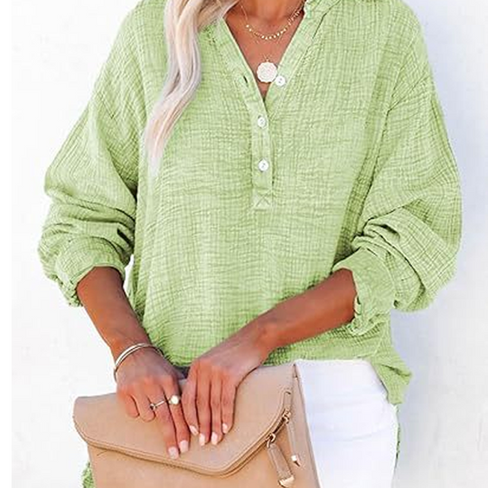 💖Limited Sale 50% OFF💖Women’s Casual Gauze Button Neck Long Sleeve Blouse