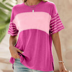 Women's Casual Round Neck Striped Color Clash Short Sleeve Top