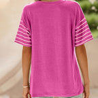 Women's Casual Round Neck Striped Color Clash Short Sleeve Top