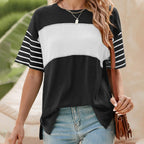 Women's Casual Round Neck Striped Color Clash Short Sleeve Top
