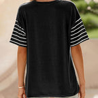 Women's Casual Round Neck Striped Color Clash Short Sleeve Top