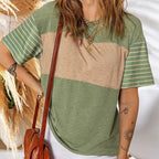 Women's Casual Round Neck Striped Color Clash Short Sleeve Top