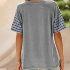 Women's Casual Round Neck Striped Color Clash Short Sleeve Top