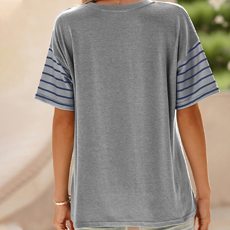 Women's Casual Round Neck Striped Color Clash Short Sleeve Top