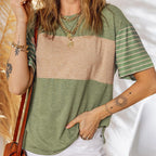 Women's Casual Round Neck Striped Color Clash Short Sleeve Top