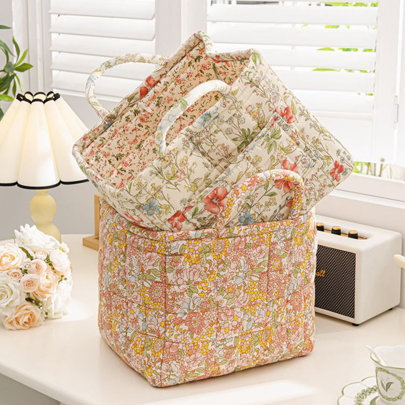 Portable Floral Fabric Storage Basket