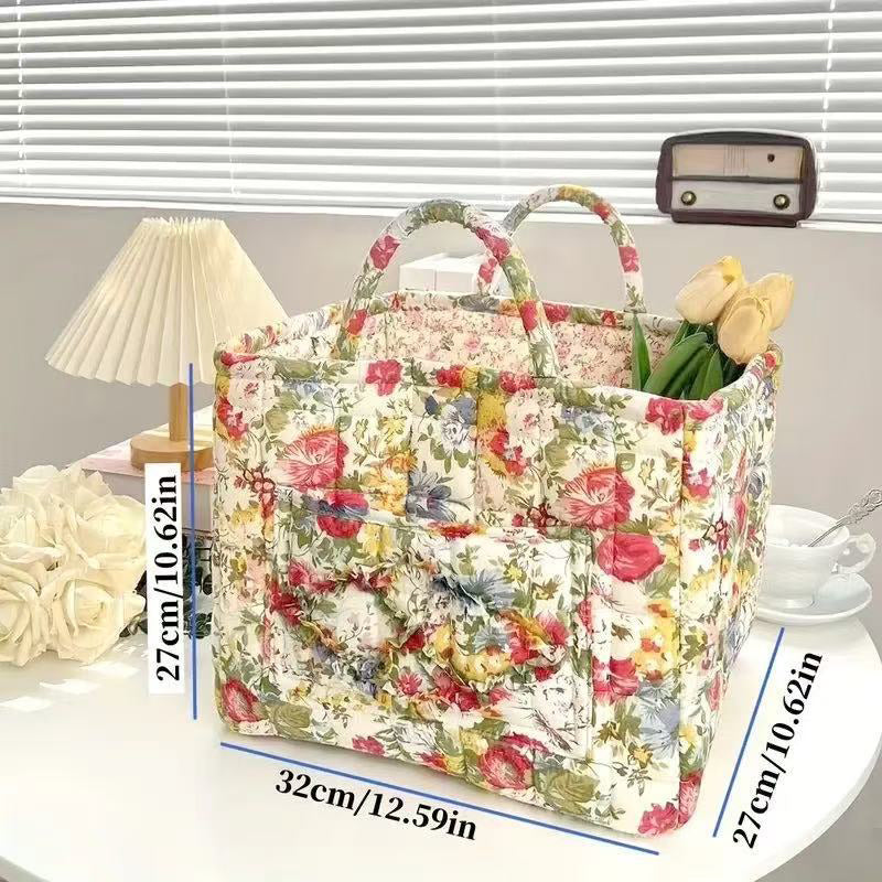 Portable Floral Fabric Storage Basket