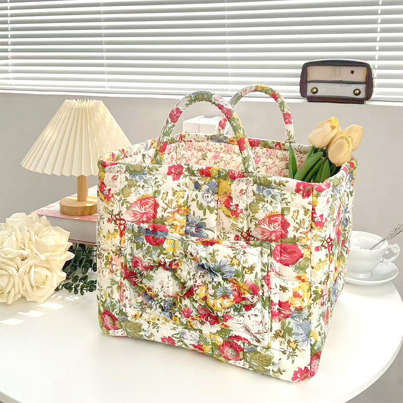Portable Floral Fabric Storage Basket