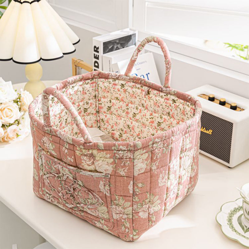 Portable Floral Fabric Storage Basket